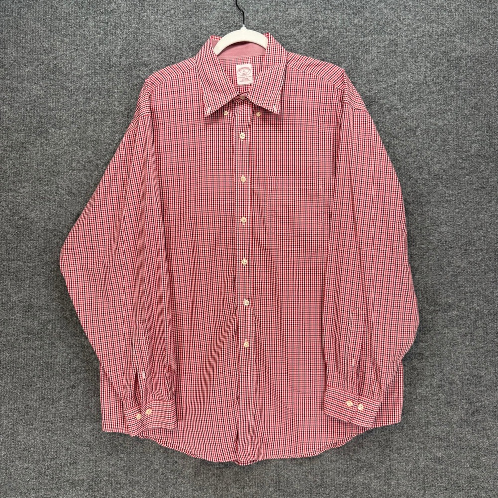 Brooks Brothers Button Down Shirt Mens XL Red Gingham Non Iron Cotton 346